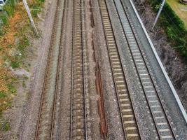 High Angle Aerial View of Train Tracks at Leagrave Luton Railway Station of England UK photo