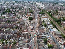 An Aerial footage and High Angle View of Luton town of England over a Residential Area Bury Park of Asian Pakistani and Kashmiri People Community. photo