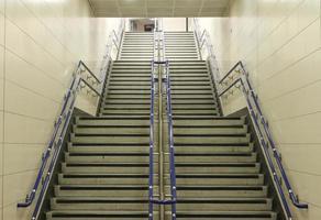 Different outdoor views on concrete, wooden and metal stairways. photo