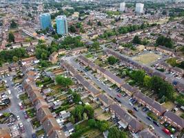 Aerial View of Luton City of England UK at Sunset Time, Colourful Clouds high angle footage taken by drone photo