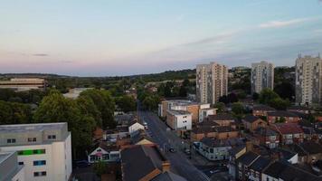 Drone's high angle Aerial view of City Center of Luton Town of England and Train Station photo