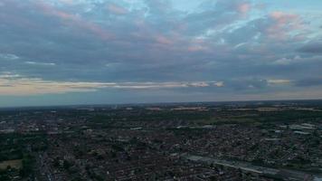 Aerial View of Luton Residential houses at Beautiful Sunset and colourful clouds and sky over Luton town of England photo
