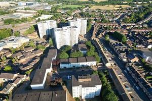 High Angle Drone's View of Luton City Center and Railway Station, Luton England. Luton is town and borough with unitary authority status, in the ceremonial county of Bedfordshire photo