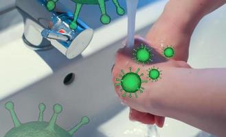 Cleaning and washing hands with soap prevention for outbreak of coronavirus covid-19 photo