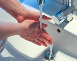 Cleaning and washing hands with soap prevention for outbreak of coronavirus covid-19 photo