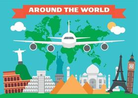 Around the world flat design with map land vector