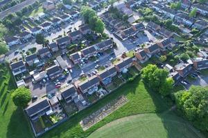 Aerial footage by drone high angle view of London Luton City of England and residential Buildings photo