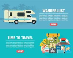 pancartas planas de diseño de concepto de pasión por los viajes de verano con caravana, remolque. tiempo para viajar icono de viaje. viaje seguro vector
