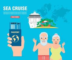 Sea cruise. Journey of grandparents concept design flat banner vector
