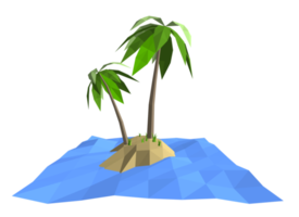 3ds palmier à faible polygone sur une île isolée dans l'océan