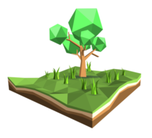 niedriger polygonaler 3d-baum und gräser png