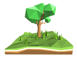 Low polygon 3D tree and grasses png