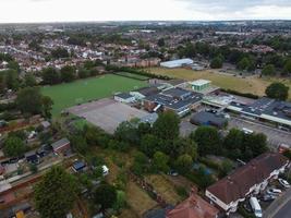 Aerial footage by drone high angle view of London Luton City of England and residential Buildings photo