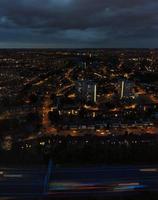 Beautiful Night Aerial View of British City, High Angle Drone's Footage of Luton Town of England UK photo