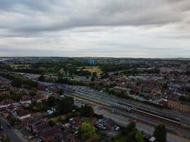 High Angle Aerial View of Train Tracks at Leagrave Luton Railway Station of England UK photo