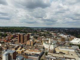 Aerial view and high angle footage of City Centre of British Town Luton England UK. photo