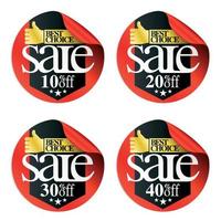 Red sale stickers with black ribbon 10,20,30,40 percent off vector