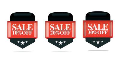 Set of sale badges, 10, 20, 30 percent off vector