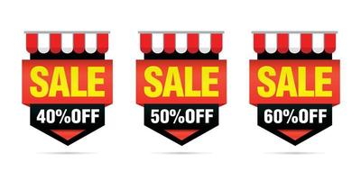 Shopping sale. Black, red set of sale badges 40, 50, 60 percent off vector