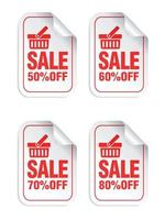 Sale stickers set with shopping basket. Sale stickers 50, 60, 70, 80 percent off vector