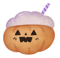 Halloween pumpkin drink cartoon funny face watercolor isolated png