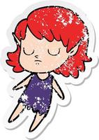 distressed sticker of a cartoon elf girl vector