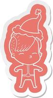 cartoon  sticker of a girl wearing futuristic clothes wearing santa hat vector