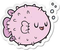 sticker of a cartoon blowfish vector