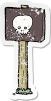 retro distressed sticker of a cartoon spooky skull signpost vector