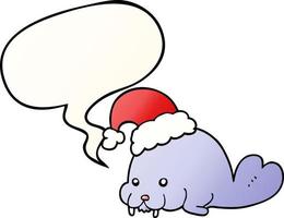 cartoon christmas walrus and speech bubble in smooth gradient style vector