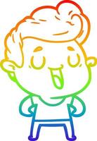 rainbow gradient line drawing happy cartoon man vector