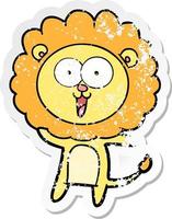 distressed sticker of a happy cartoon lion vector