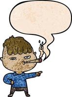 cartoon man smoking and speech bubble in retro texture style vector