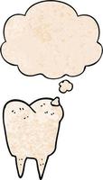 cartoon tooth and thought bubble in grunge texture pattern style vector