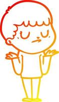 warm gradient line drawing cartoon grumpy boy vector