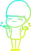 cold gradient line drawing cartoon smug boy vector