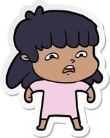 sticker of a cartoon worried woman vector