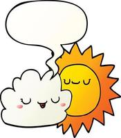 cartoon sun and cloud and speech bubble in smooth gradient style vector