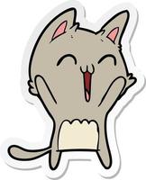 sticker of a happy cartoon cat meowing vector