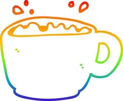 taza de café de dibujos animados de dibujo de línea de gradiente de arco iris vector