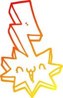 warm gradient line drawing cartoon lightning bolt vector