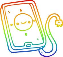 rainbow gradient line drawing cartoon mobile phone device vector