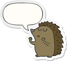 cartoon hedgehog and speech bubble sticker vector