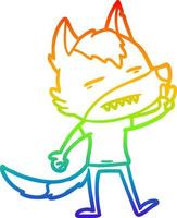 rainbow gradient line drawing cartoon wolf showing teeth vector