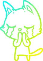 cold gradient line drawing crying cartoon cat vector