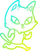 cold gradient line drawing confused cartoon cat vector