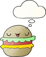 cartoon burger and thought bubble in smooth gradient style vector