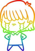 rainbow gradient line drawing cartoon woman crying vector