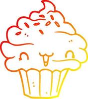 warm gradient line drawing cute cartoon frosted cupcake vector