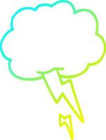 cold gradient line drawing cartoon storm cloud with lightning vector